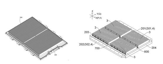 BYD专利中给出的典型的基于刀片电芯做成的电池包结构示意图