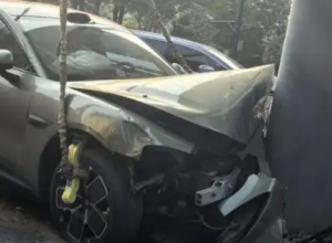 小米SU7被“逼”上绿化带！