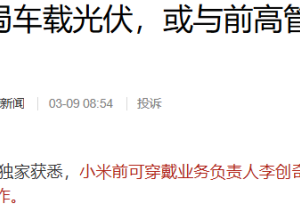 曝小米秘密入局“车载光伏”